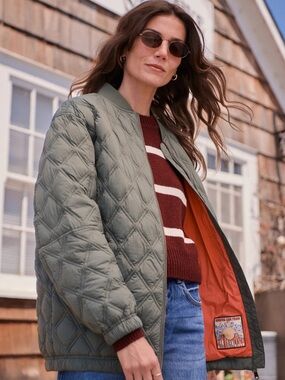 Marine Layer Marina Quilted Oversized Bomber XS in Green Olive New with tags nwt